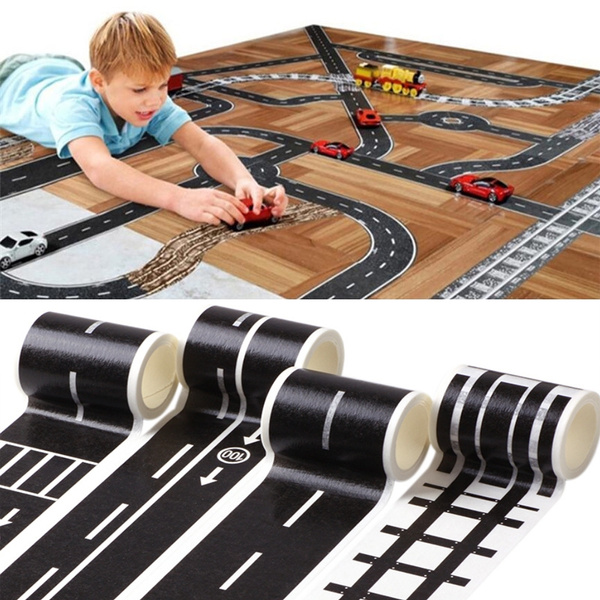 1 Piece 5M Black White Decorative Tape Adhesive Railway Road Tape Wide  Traffic Sticky Paper Tape for Kids Toy Car Play